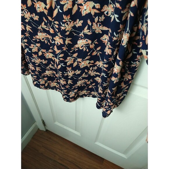 Cynthia Rowley Woman 3X Blouse V Neck Blue Coral Floral Semi Sheer Pullover 3/4 - Picture 7 of 11
